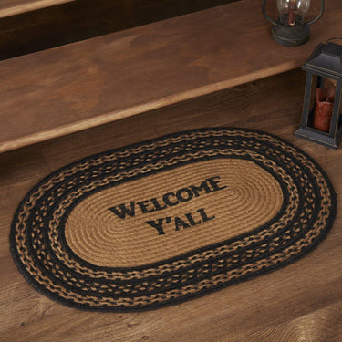 Farmhouse Jute Braided Rug Oval Stencil Welcome Y'all 20